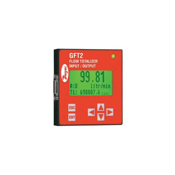 Flow totalizer, 0-10 VDC input, RS-232 serial communication.